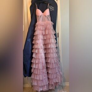Jovani Pink Layered Gown